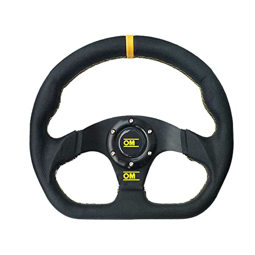 GFDSGRE Steering Wheel Universal D-Form-Lenkrad Modified Racing 13inch 320mm Leder Flat Drift Auto Rallye Sport Simuliertes Spiel Sportlenkrad(Color:Yellow) von GFDSGRE