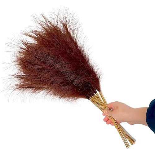 Pampasgras Deko 10 stücke Künstliche Blume Pampasgras Gefälschte Pflanze Reed Hochzeit Dekoration Blumen Blau Pampas Bouquet Wohnaccessoires Vase Dekor(Dark Coffee) von GFDSGRE