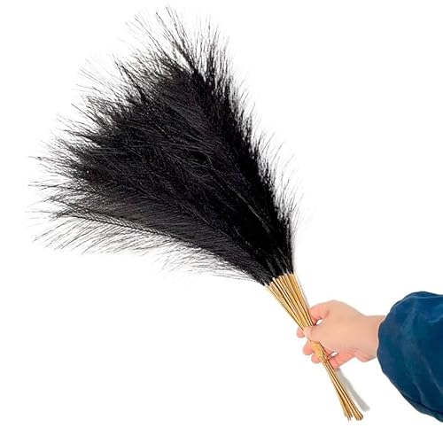 Pampasgras Deko 10 stücke Künstliche Blume Pampasgras Gefälschte Pflanze Reed Hochzeit Dekoration Blumen Blau Pampas Bouquet Wohnaccessoires Vase Dekor(Noir) von GFDSGRE