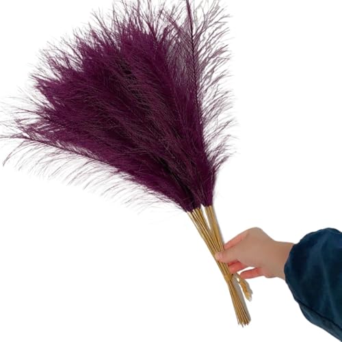 Pampasgras Deko 5/10/20Pcs Künstliche Pampas Gras Bouquet Urlaub Hochzeit Party Dekoration Pflanze Simulierte DIY Gefälschte Blume Reed Decor(DK Purple,10PCS) von GFDSGRE