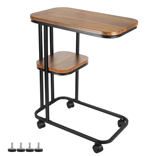 Beistelltisch Mit Rollen | C Form | Metallgestell | Kaffeetisch Sofatisch | Industrie-Design | Holz Klein für Wohnzimmer Schlafzimmer | Nussbaum von GFEMTH