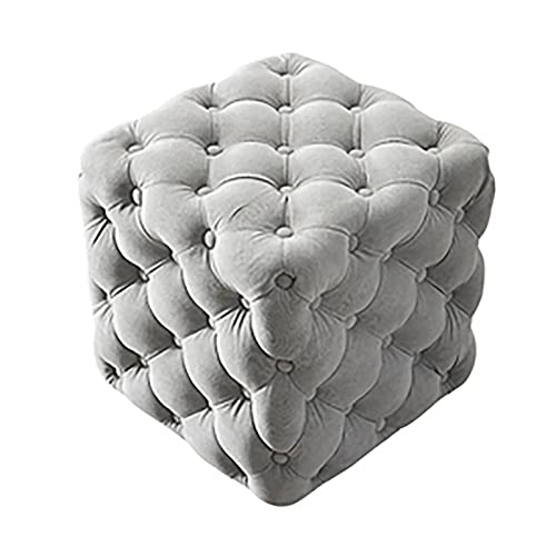Buttons Cube Ottomane Fußhocker Schminkhocker,Moderner Couchtisch Multifunktions-Fußhocker Ottomane Für Wohnzimmer Schlafzimmer,Luxuriöse Ottomane Fußstütze-Grau-Samt 45x45x45cm(18x18x18inc von GFHQDPSC