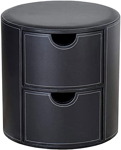 Fußhocker Fußhocker Aufbewahrungsbox Runde Aufbewahrungsbox aus Leder für Ottomanen mit Schubladen für Wohnzimmer- und Schlafzimmerkissen (Größe: 39 x 45 cm, Farbe: Schwarz) von GFHQDPSC