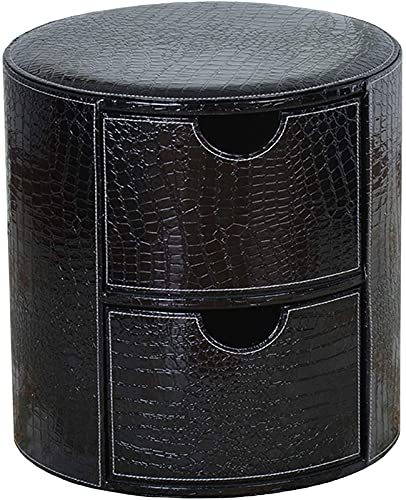 Fußhocker Fußhocker Aufbewahrungsbox Runde Aufbewahrungsbox aus Leder für Ottomanen mit Schubladen für Wohnzimmer- und Schlafzimmerkissen (Größe: 39 x 45 cm, Farbe: schwarzes Krokodilmuster von GFHQDPSC