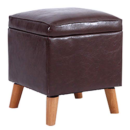 Gepolsterter Pouf-Hocker-Stuhl, gepolsterte Holzbeine, Fußhocker, quadratischer Pouf-Multifunktionsstuhl mit abnehmbarem Bezug, platzsparender Fußhocker-Braun von GFHQDPSC