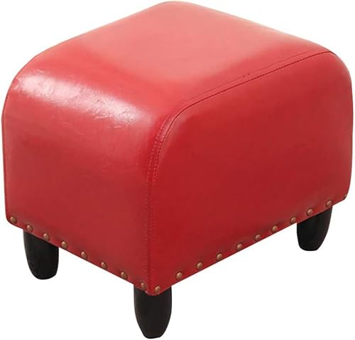 Kleiner Fußhocker, PU-Leder, Fußstütze für Stuhl, niedriger, moderner, rechteckiger Sitzstuhl, Fußhocker mit Beinen aus Massivholz, rot, 16 Zoll lang von GFHQDPSC