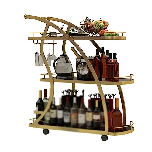 Lagerregal Gold Barwagen, mobiler Küchen-Servierwagen Weinwagen, dreistufiges mobiles Regal, einfach zu montieren, für Küche, Esszimmer, Wohnzimmer im Freien (Gold) von GFHQDPSC