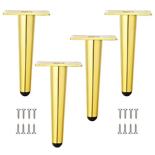 Tischbeine aus Metall, 4 Stück konische Möbelbeine, Ersatzmöbelfüße, Schwarz/Gold, rutschfeste Basis, für Schreibtische, Sofas, Schränke, Couchtische, Stühle,Gold-15cm/5.9in von GFHQDPSC