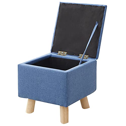 Zusammenklappbare Aufbewahrungsbox mit Holzbeinen, Fußhocker aus Leinen mit hochelastischer Schwammfüllung – optionale Farbe, Blau von GFHQDPSC