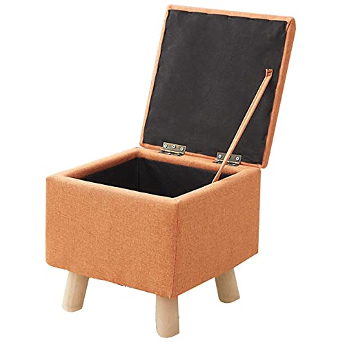 Zusammenklappbare Aufbewahrungsbox mit Holzbeinen, Fußhocker aus Leinen mit hochelastischer Schwammfüllung – optionale Farbe, Orange von GFHQDPSC