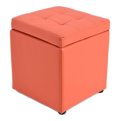 mit Deckel Aufbewahrung Leder Fußhocker Leinen Fußhocker Verdeckte Aufbewahrung Aufbewahrungsbox Quadratischer Aufbewahrungssitz, Leder-Orange-30 * 30 * 35CM von GFHQDPSC