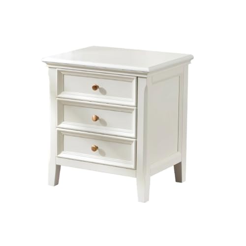 GFHTRELY Couchtisch Home Simple Cremeweiß Massivholz Nachttisch Retro-Stil DREI Schubladen Aufbewahrungsschrank Kleiner Tisch von GFHTRELY