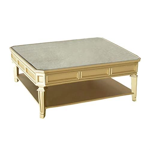GFHTRELY Zentraler Couchtisch, Retro-Kaffeetisch, quadratischer Couchtisch, Sofatisch mit Spiegelplatte und offener Ablage, für Wohnzimmer Schlafzimmertisch (Gold, 90 x 90 x 47 cm) von GFHTRELY