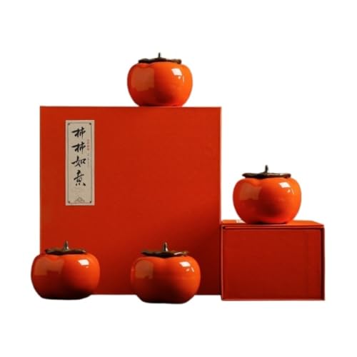 Teedose Vase Kreative Khaki-Tee-Aufbewahrung Set aus Keramik Behälter für die Versiegelung Geschenkbox mit Doppelvase/vier Gläsern Tee-Box (Four Cans Gift Box) von GFHTRELY