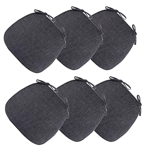 GFKJLOUJK Stuhl-Kissen 6 Stück Stuhlkissen for Esszimmerstühle mit Bändern, Sitzkissen for Küchenstühle, Stuhlpolster for Esszimmer mit abnehmbarem Bezug, Sitzpolster im Bauernhaus-Stil(Dark Grey) von GFKJLOUJK