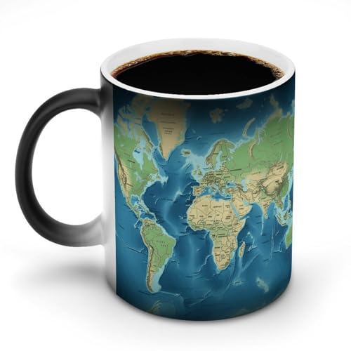 GFLFMXZW Keramik-Kaffeetasse mit Weltkarte, Farbwechsel, Verfärbung, hitzeempfindliche Tasse, lustige Kaffeetassen, magische Teetasse, Geschenk für Geburtstag, Männer und Frauen GFLFMXZW Keramik-Kaffeetasse mit Weltkarte, Farbwechsel, Verfärbung, hitzeempfindliche Tasse, lustige Kaffeetassen, magische Teetasse, Geschenk für Geburtstag, Männer und Frauen von GFLFMXZW