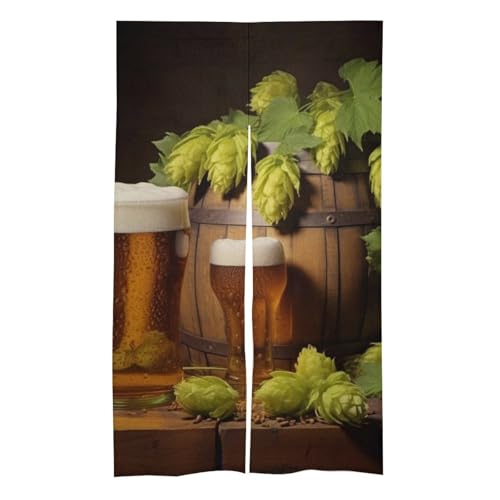 GFLFMXZW Wärmeisolierter Türvorhang Winddicht Türabdeckung Vorhang Tür Fenster Vorhänge Bier- und Hopfenzapfen Druck Vorhang für Tür WC Vorhang Wohnaccessoires Spleißvorhang von GFLFMXZW