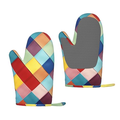 Ofenhandschuh-Set, 2-teilig, Silikon, Küchenhandschuhe, bunt, kariert, hitzebeständig, Ofenhandschuh zum Kochen, rutschfeste Kochhandschuhe, waschbare Topflappen zum Backen und Grillen Ofenhandschuh-Set, 2-teilig, Silikon, Küchenhandschuhe, bunt, kariert, hitzebeständig, Ofenhandschuh zum Kochen, rutschfeste Kochhandschuhe, waschbare Topflappen zum Backen und Grillen von GFLFMXZW