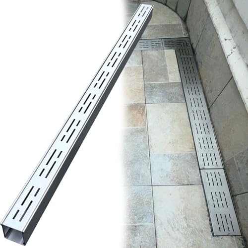 GFLPSQIA entwässerungsrinne Kanal-Abflussrohr, Grabenentwässerungssystem Für Den Außenbereich, 100 cm Lange Kanal-Entwässerungsrinne, Bodenablaufrinne Aus Edelstahl(3.5 x 5 cm/1.4 x 2.0 in) von GFLPSQIA