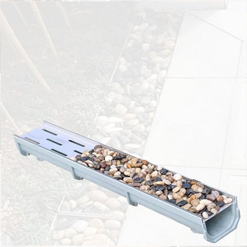 GFLPSQIA entwässerungsrinne Verstecktes Harzkanal-Abflussrohr, 10 15 20 25 cm Breites Edelstahl-Kanal-Abfluss-Kit, Kanal-Entwässerungsgraben-Abflusssystem Für(60 X 10 X 6cm) von GFLPSQIA