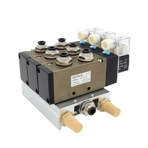 4V410-15 DC24V 12V AC220V AC110V 2 Positionen 5-Wege-Vierfach-Magnetventil Aluminium-Basismontage Schalldämpfer-Set 2 3 4 5 6 7 Stationen(DC12V 8mm fittings,2 Stations) von GFOLGDWR