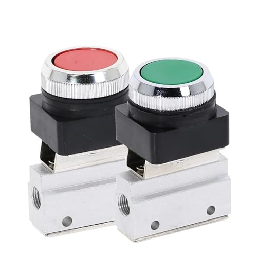 GFOLGDWR Mechanisches Ventil MOV-03B 1/8" Gewinde 2 Positionen 3 Wege Rot Grün Flachdruckknopf Momentan-Pneumatikventil(12MM) von GFOLGDWR