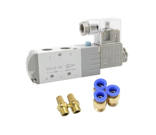 Pneumatisches elektrisches Magnetventil 4V210-08 5-Wege-2-Positionen-Steuerung Luft-/Gas-Magnetventil 12 V 24 V 220 V 4 mm - 12 mm Schlaucharmaturen 1 Stück(PC 8mm Fittings,DC24) von GFOLGDWR
