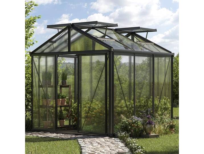 235 x 235 cm Gewächshaus, Pulverbeschichtet Anthrazit, RAL 7016 Aktionsset - Profi 2 - (GFPV00175) von GFP