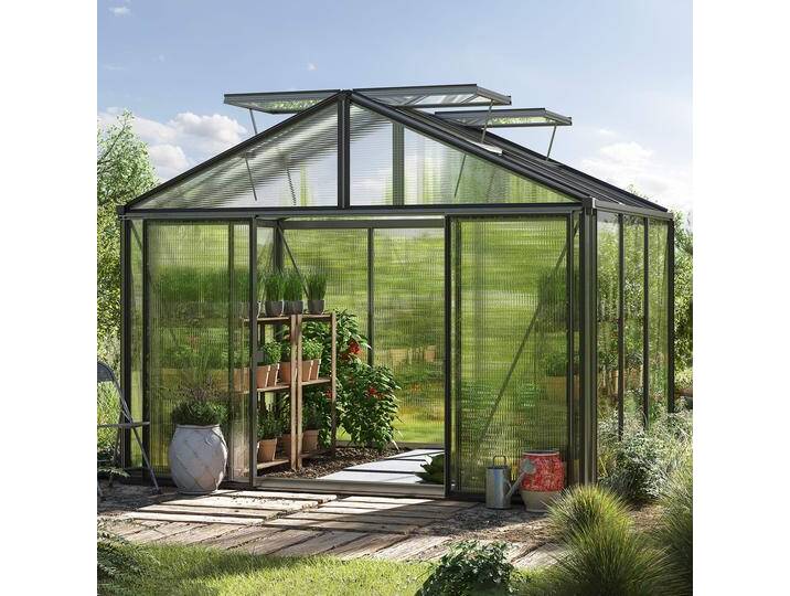 311 x 235 cm Gewächshaus, Pulverbeschichtet Anthrazit, RAL 7016 Aktionsset - Profi 2 - (GFPV00241) von GFP