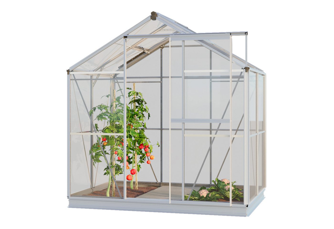 GFP Gewächshaus Opal 2 Glasgewächshaus mit Aluminium-Rahmen 192 x 131 x 192 cm, 4 mm Wandstärke, inkl. Fundamentrahmen und automatischem Fensteröffner von GFP