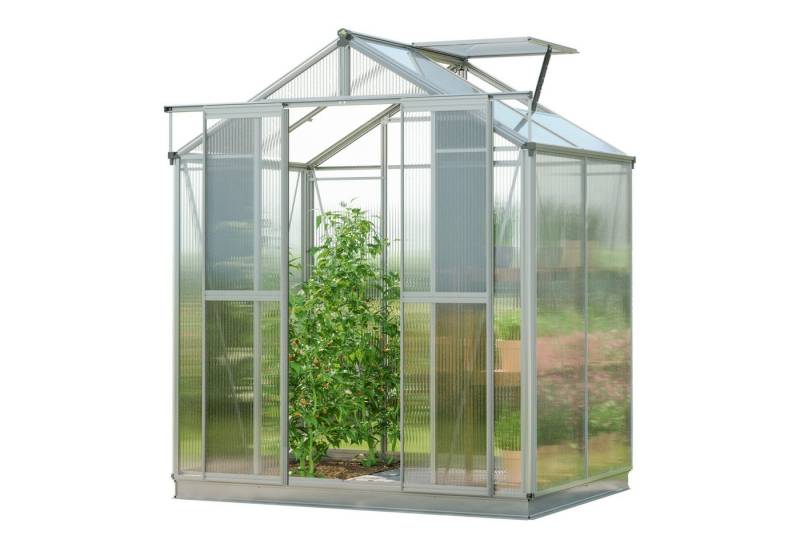 GFP Gewächshaus Picco 2 BxTxH 179 x 133 x 207 cm, 8 mm Wandstärke, inkl. Fundamentrahmen & 1 autom. Fensteröffner, Aluminium-Rahmen von GFP