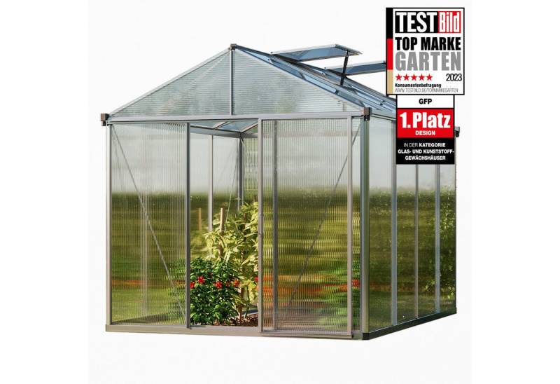 GFP Gewächshaus Premium 22, 10 mm Wandstärke, mit 2 automatischen Fensteröffnern von GFP