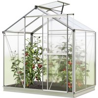 Gewächshaus Jasmin 2 Alu-Rahmen 192 x 131 cm Polycarbonat Platten - mit Fundamentrahmen & automatischem Fensteröffner - GFP von GFP