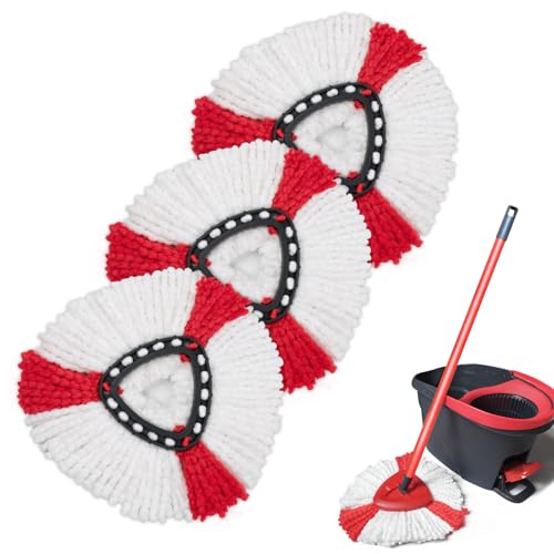 3 Stück Wischmopp Ersatz Kompatibel Mit Vileda Turbo EasyWring and Clean 2-in-1 Moppkopf Ersatz Mikrofaser Geeignet für alle Bodenarten (Rot 3Pcs) von GFRED