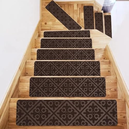 GFSDJALKJ 76x20cm Home Weiche Selbstklebende Treppenstufenmatte Treppenteppichschutz Teppich Rutschfester Sortenmuster Wasseraufnahme(10,4PCS) von GFSDJALKJ