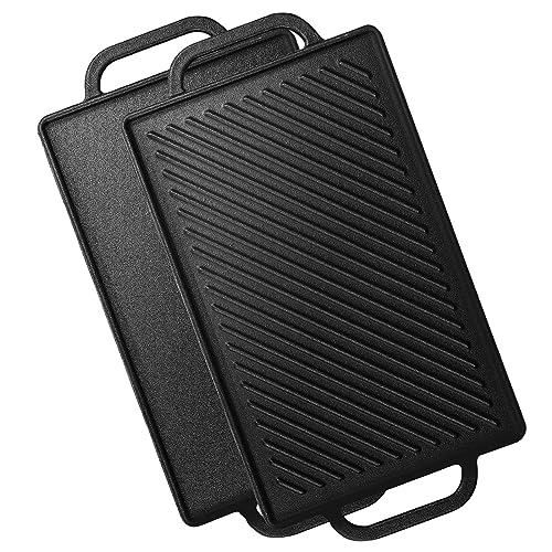 GFTIME Gusseisen Grillplatten 33 x 21cm für Ofen, Herd & Grill, Holzkhlegrill Gusseiserne Wende-Grillplatten, Gussgrillplatte, Kochgrill & Grillpfan 2 in 1 Reversible Griddle Grill,1 Packung von GFTIME