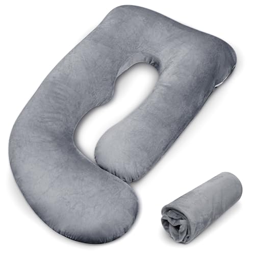 Schwangerschaftskissenbezug, J-förmiger Ersatz-Kissenbezug (nur Bezug), weicher Ganzkörper-Kissenbezug für Mutterschaftskissen, bietet Schlaf und Schwangerschaftsunterstützung, 100 % Samt mit von GFU