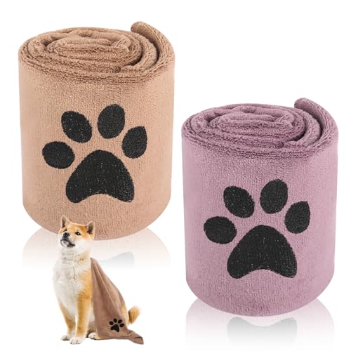 GFUEIGJ 2 Stück Haustier Badetuch Hundehandtuch Extra Saugfähig 75x35 cm Hunde Handtuch Handtücher Schnelltrocknend Haustier für Katzen, Hunde Oder Andere Haustiere（Lila und Braun） von GFUEIGJ