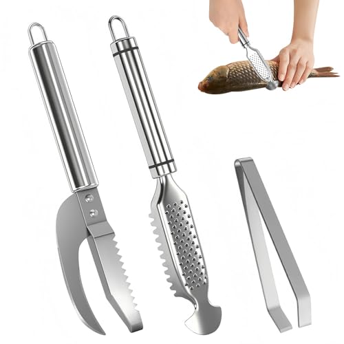 GFUEIGJ 3 Stück Fischentschupper Edelstahl Fischentschupper Entferner mit Grätenzange Profi Fisch Scaler Scraper Vielseitig Fischschupper für Entfernen von Fischschuppen Gräten von GFUEIGJ