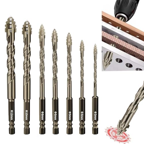 Sägezahnbohrer 7-teiliges Gerwand Bohrer Mit 4 Schneiden Multifunktions Vierschneidiger Exzenterbohrer Hochfester Bohrer Set für Glas Keramik Holz Metall Beton von GFUEIGJ