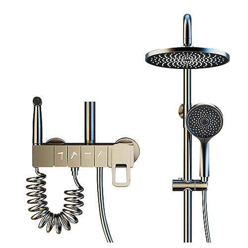 Duschsystem, 4 Funktionen Duscharmaturen Set Grey Duschkit Kalt und heißer Duschhahn mit 3 Modi Handheld Sprühgerät, Wasserfall -Badewanne Wasserhahn, Regenduschkopf, Bidet Sprayer von GFVARBNT(小さな店)