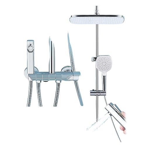Duschsystem, grauer Duscharmaturen -Set 4 Funktionen Duschkenkeln Wandmontiertes Duschkit mit 3 Modi Handheld Duschkopf, Regenduschkopf, Bidet Sprayer von GFVARBNT(小さな店)