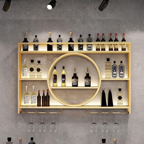 FDTMGW 3 -stufige wandmontierte Weinflaschenschelf mit Glashalter schwimmender Regale für Küchen- und Esszimmer Hanging Glas Rack Iron Display Ständer Bar Einheit (Gold 100x15x70 cm) von GFVARBNT(小さな店)