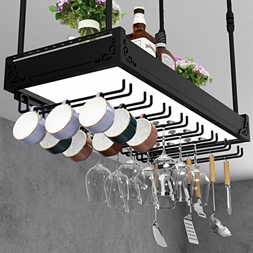 FDTMGW Deckenmontierte rustikaler Weinregal mit verstellbarem Hängsbalkenglashalter und hellschwarzer ideal für Bar oder Küchenlager 100x30 cm von GFVARBNT(小さな店)