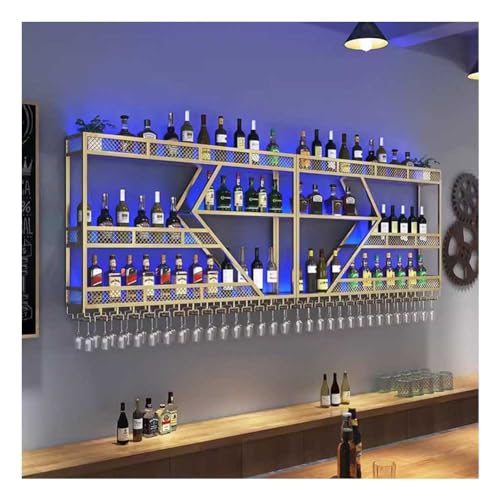 FDTMGW Gold -Wandmontage Weinregal mit Glashalter und LED Light Metal Bar -Gerät für Weinaufbewahrung im Wohnzimmer oder Restaurant Dekor von GFVARBNT(小さな店)
