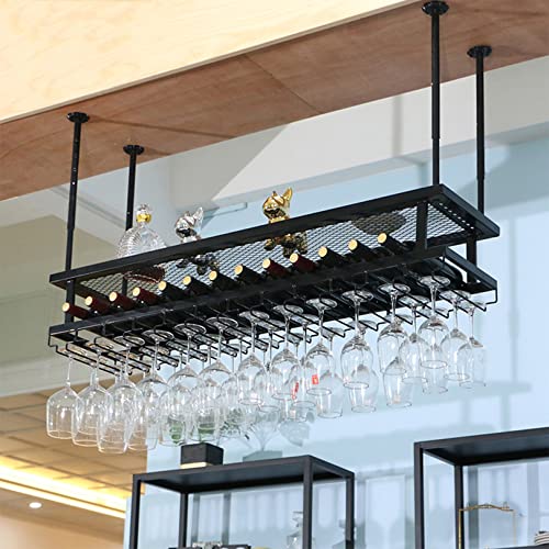 FDTMGW Hängende Weinregal mit Glashalter und Pflanzen -Display -Regal Industriedecke mit Einer Weinflasche und Stammwarenlagerstange für Bar Küche Restaurant Red Bronze 60x30 cm von GFVARBNT(小さな店)