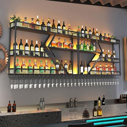 FDTMGW Metall Weinflasche und Glasregal für Bar Wohnzimmer Restaurant Wandmontage Weinregal mit schwimmenden Regalen Weinhalter Dekoration große Kapazität. von GFVARBNT(小さな店)