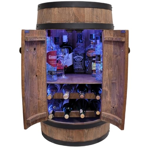 FDTMGW Rustikale Barrel Bar mit Weinregal und RGB LED Lighting Home Bar Schrank 80 x 50 cm Fass Bier Whisky Flasche Ständer von GFVARBNT(小さな店)