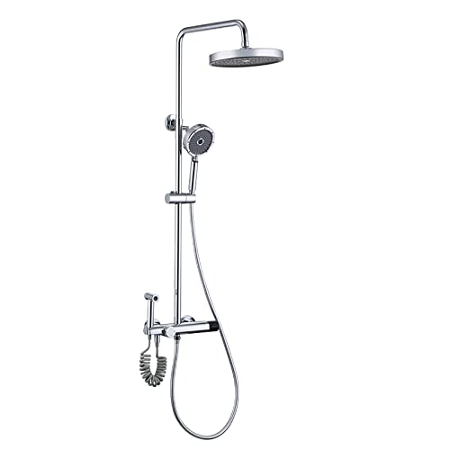 Regendusche mit 10 im Duschkopf, thermostatischer Dusche Wasserhahn Set Wall -Messing Dusche Combo Set mit Wasserfall Badewanne, 3 Modi Handheld -Dusche, Bidet Sprayer (Grau) von GFVARBNT(小さな店)