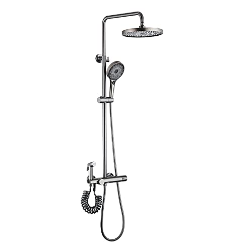 Regendusche mit 10 im Duschkopf, thermostatischer Dusche Wasserhahn Set Wall -Messing Dusche Combo Set mit Wasserfall Badewanne, 3 Modi Handheld -Dusche, Bidet Sprayer (Grau) von GFVARBNT(小さな店)